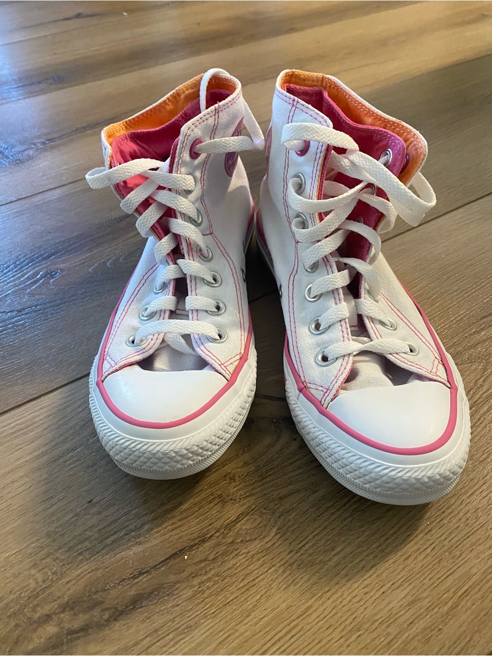 Converse Chuck Taylor All Star Double Tongue High Top White Pink Orange